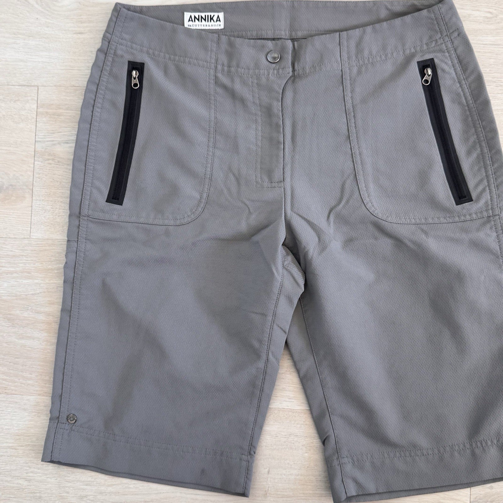 Annika Cutter & Buck Gray Golf Shorts Womens 6 Performance Zip Pockets