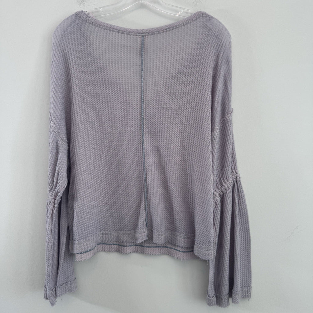 We The Free XS Lavender Waffle Knit Bell Sleeve Thermal Boho Top