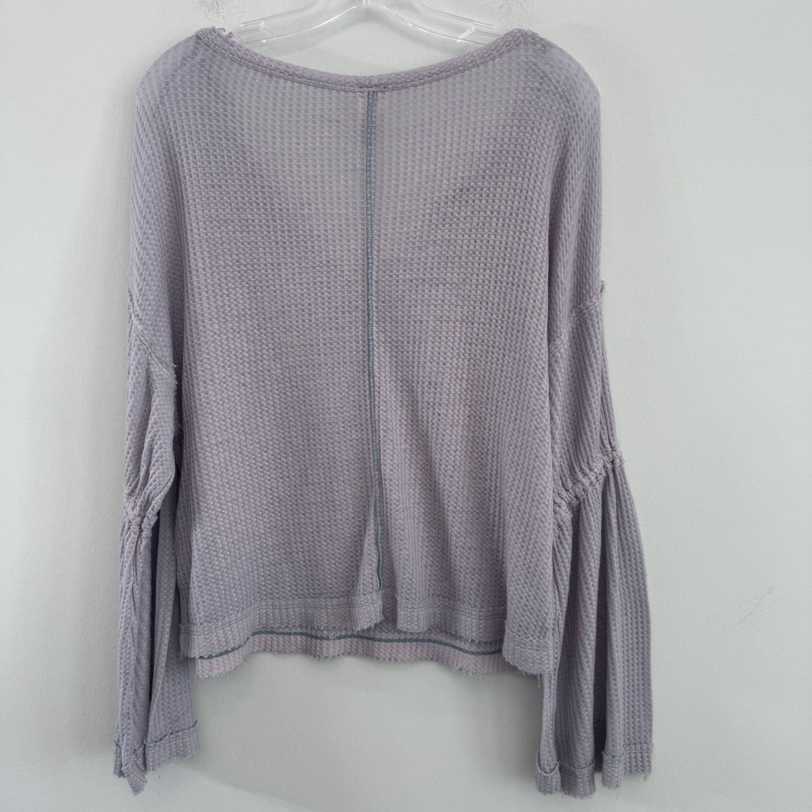 We The Free XS Lavender Waffle Knit Bell Sleeve Thermal Boho Top