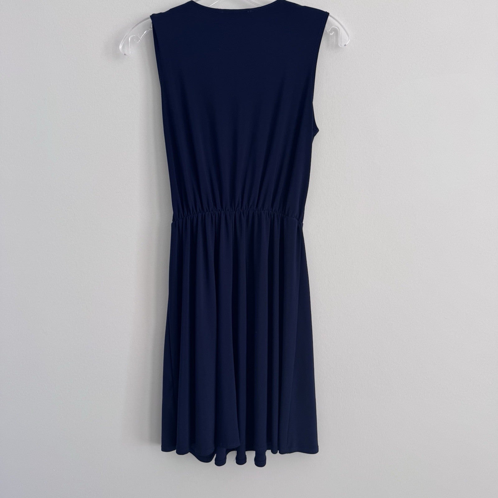 Tahari Blue Wrap Dress S Sleeveless V Neck Tie Waist Made USA