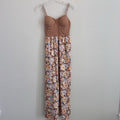Band of the Free Floral Linen Maxi Dress Small Mauve Pink Smocked Corset Womens