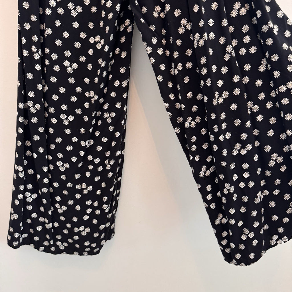 1901 Nordstrom Big Girls XL 14/16 Black White Daisy Look Back Jumpsuit Wide Leg