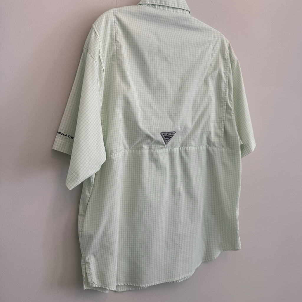 Columbia PFG Super Tamiami Shirt Mens Small S Mint Green Plaid Fishing S/S