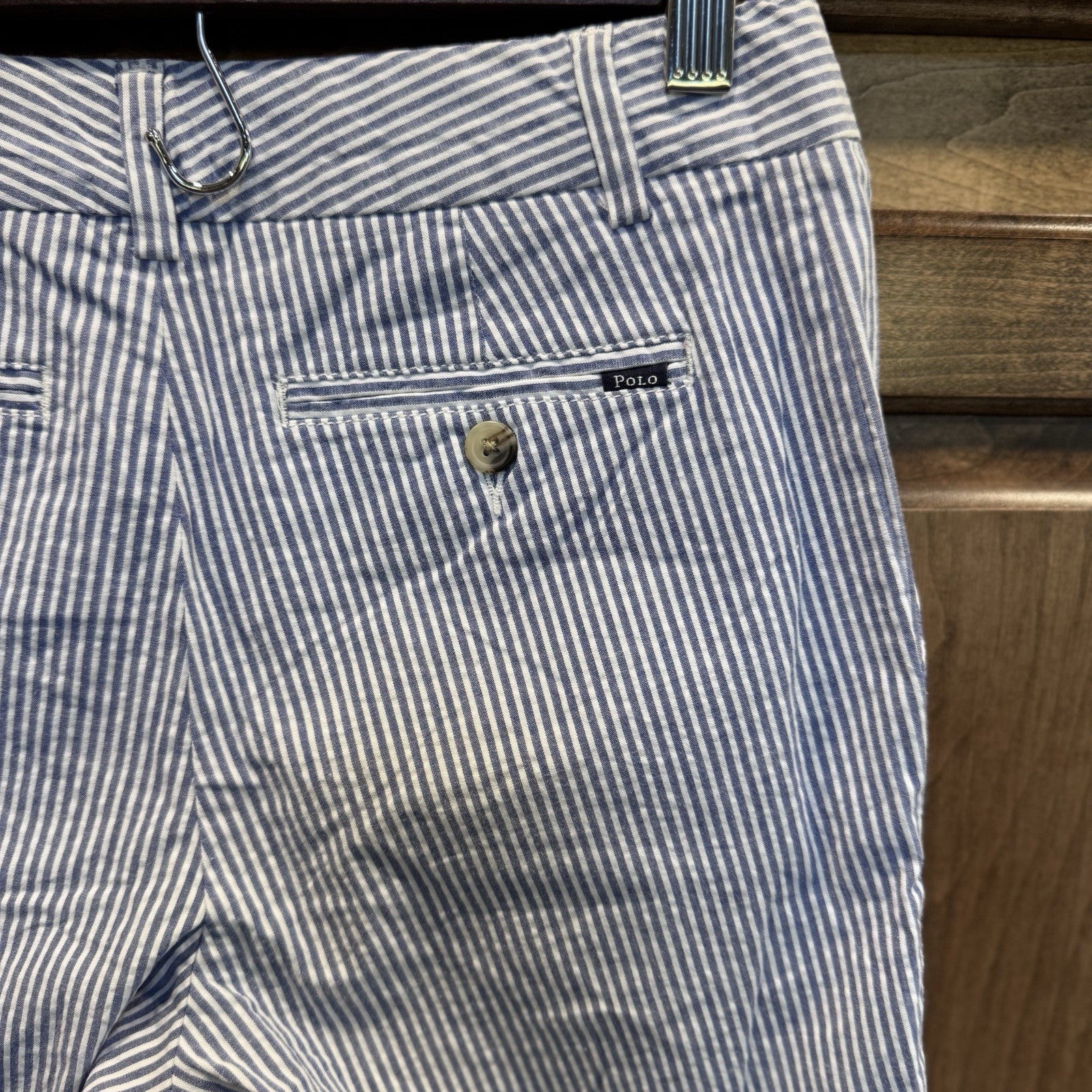 Polo Ralph Lauren Boys Seersucker Shorts Size 12 Blue White Stripe NWT $59.50