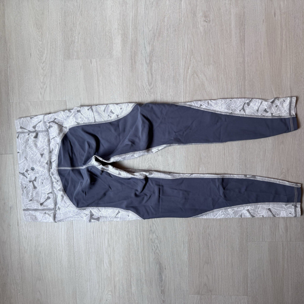 Athleta Gray White Leaf Print Leggings High Rise Womens Small Mesh Panel