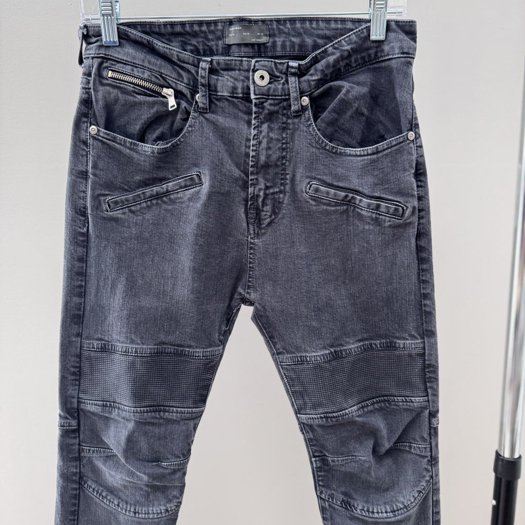 Zara Man Moto Jeans Size 38 (US 30) – Biker Slim Fit Distressed Gray Denim