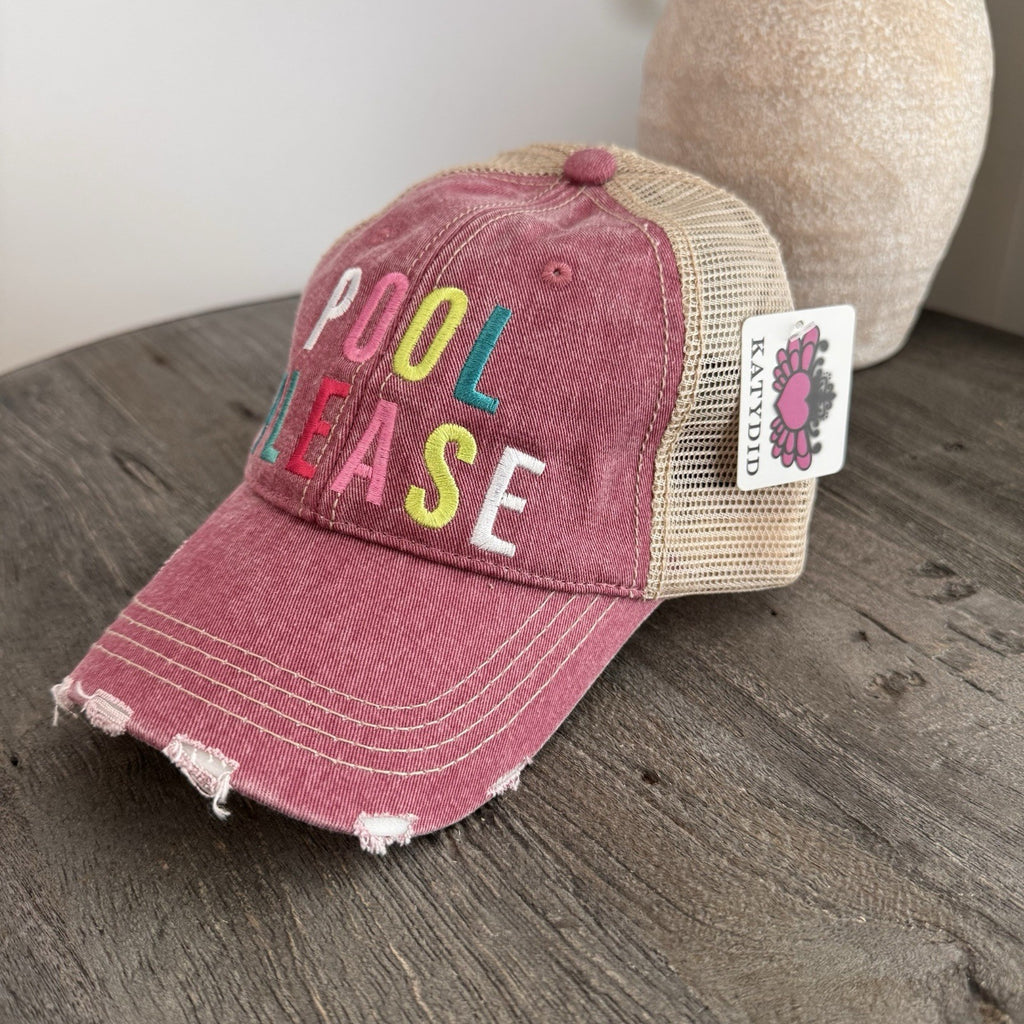 Pool Please Hat KatyDid Pink Trucker Distressed Mesh Snapback Cap NWT Boutique