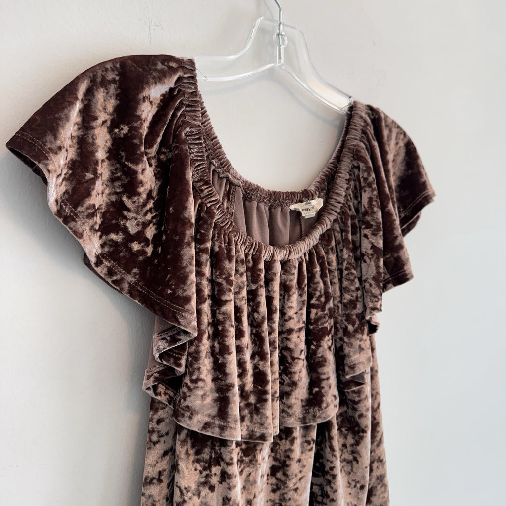 Entro Crushed Velvet Top Womens M Mauve Pink Ruffle Flutter Sleeve Mini