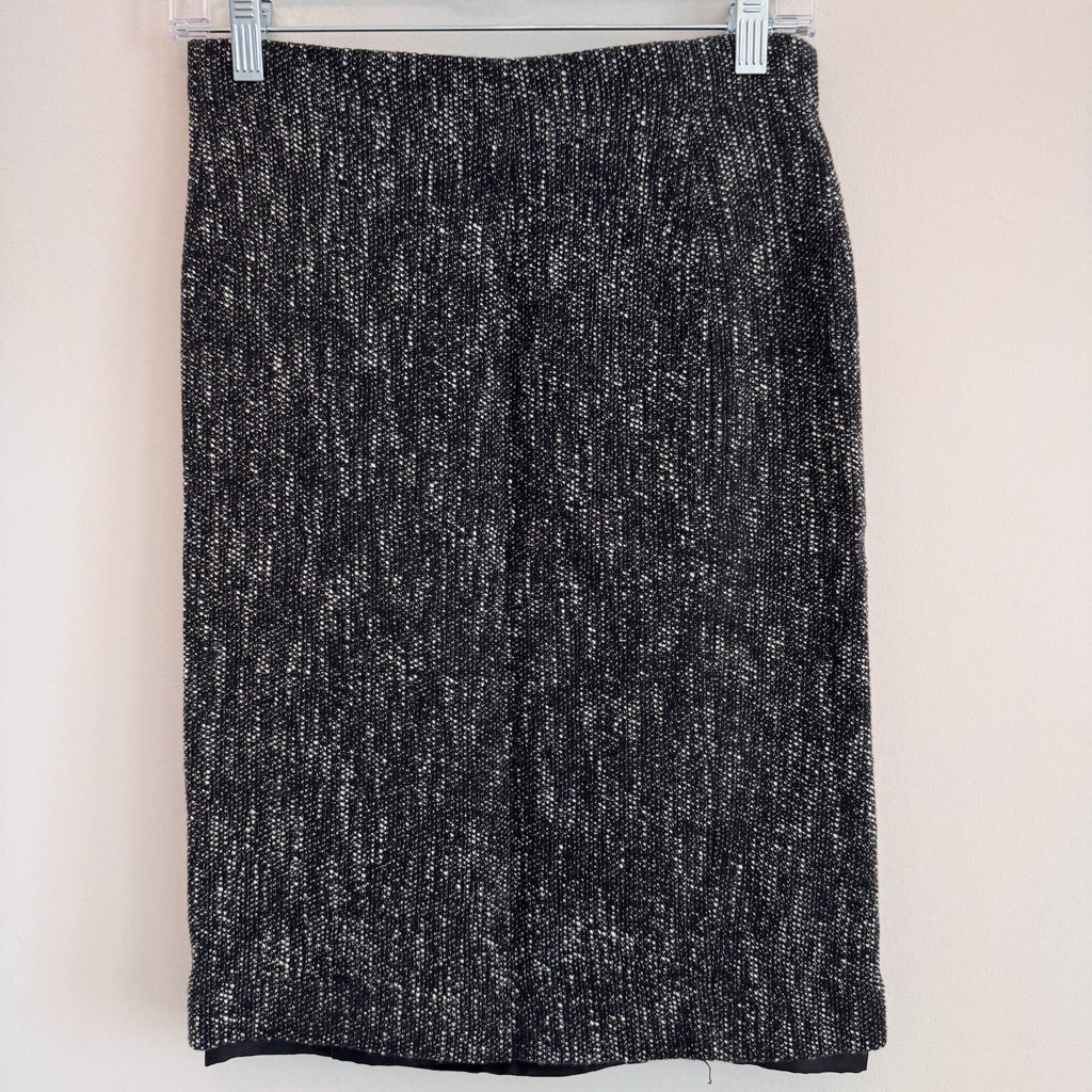 Talbots Petites Tweed Skirt Suit Set 2P 4P Black White Textured Bow Jacket