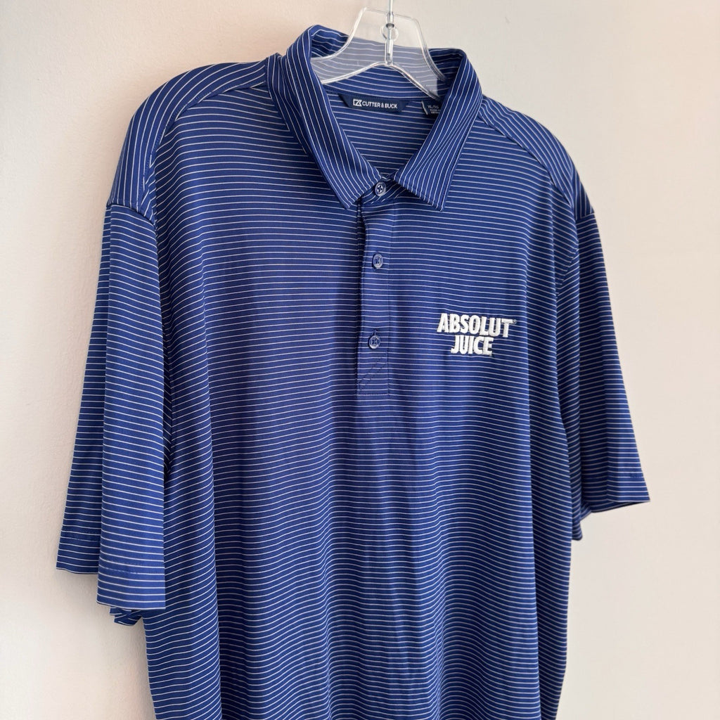Cutter & Buck Absolut Juice Polo Shirt Mens XL Blue Stripe Golf Performance 