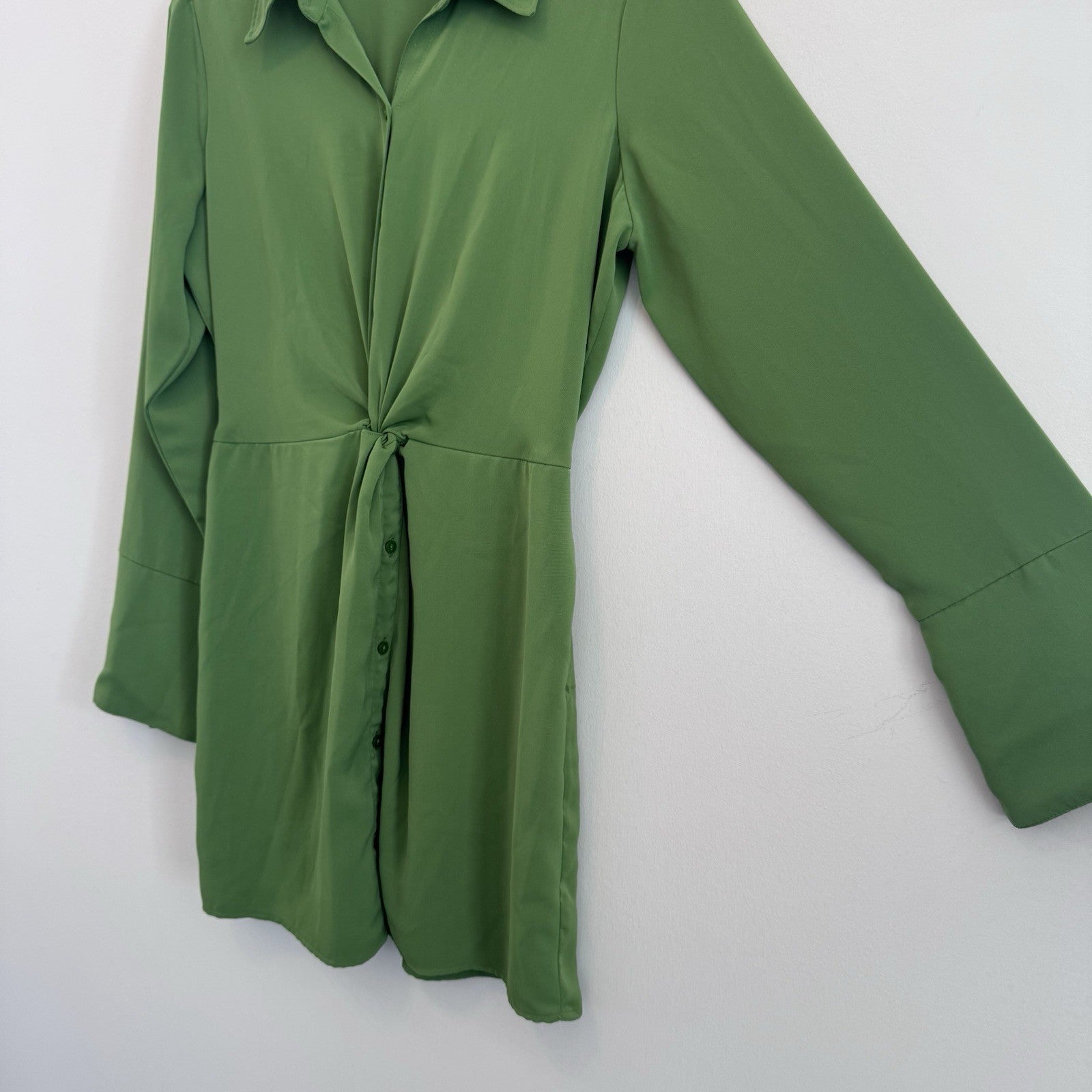 Abercrombie & Fitch Green Mini Shirt Dress Twist Front Size SP