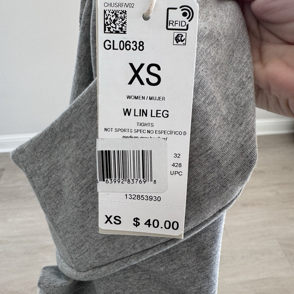 Adidas XS High Rise Leggings Gray Tight Fit Logo NWT