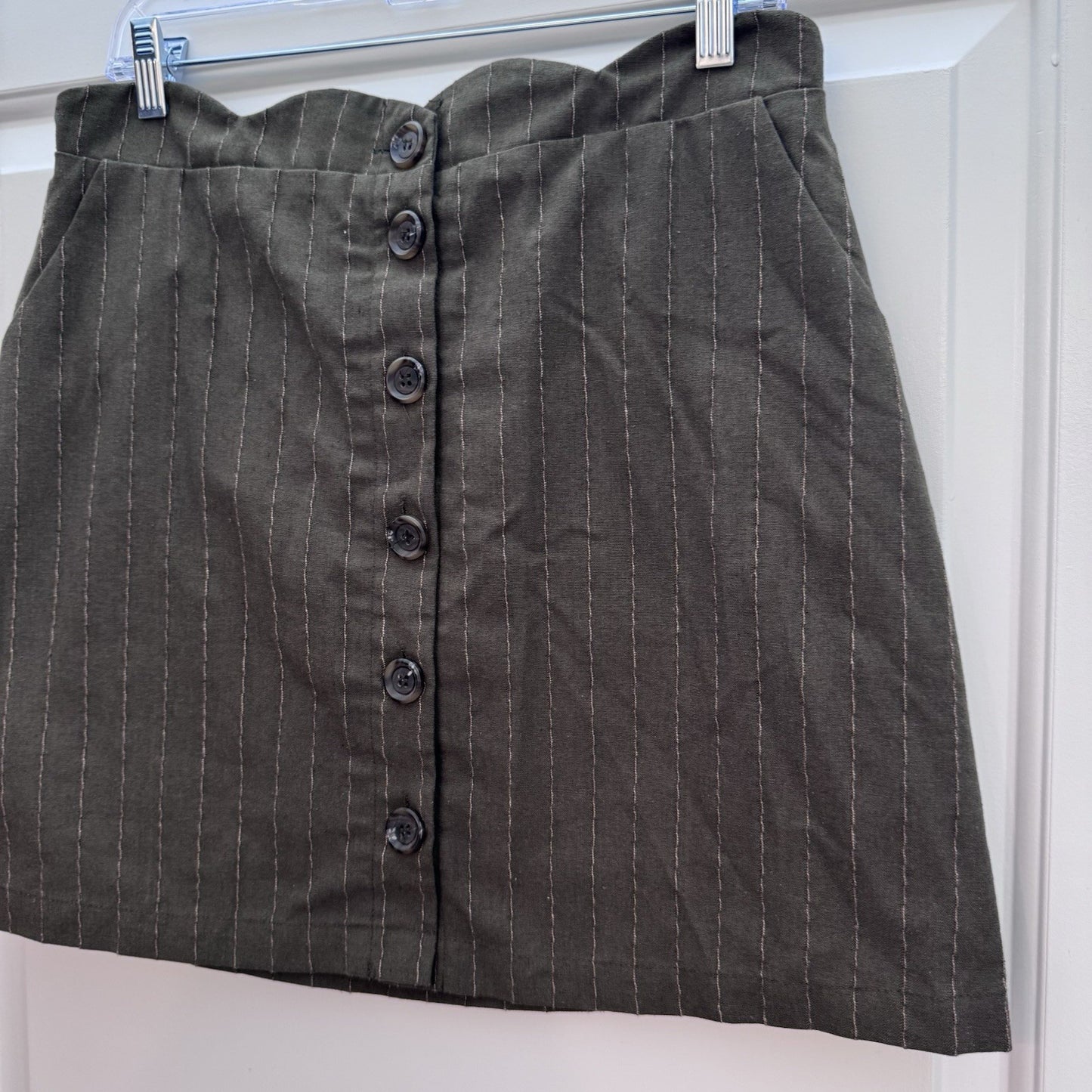 Blu Pepper Day to Day Skirt L Brown Pinstripe Button Front Lined Retro Y2K
