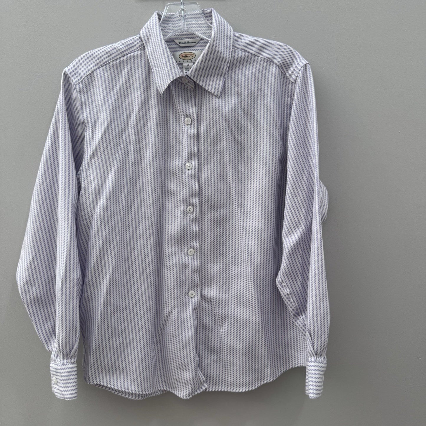 Talbots Petites Wrinkle Resistant Purple Stripe Button Down Shirt 12P Cotton