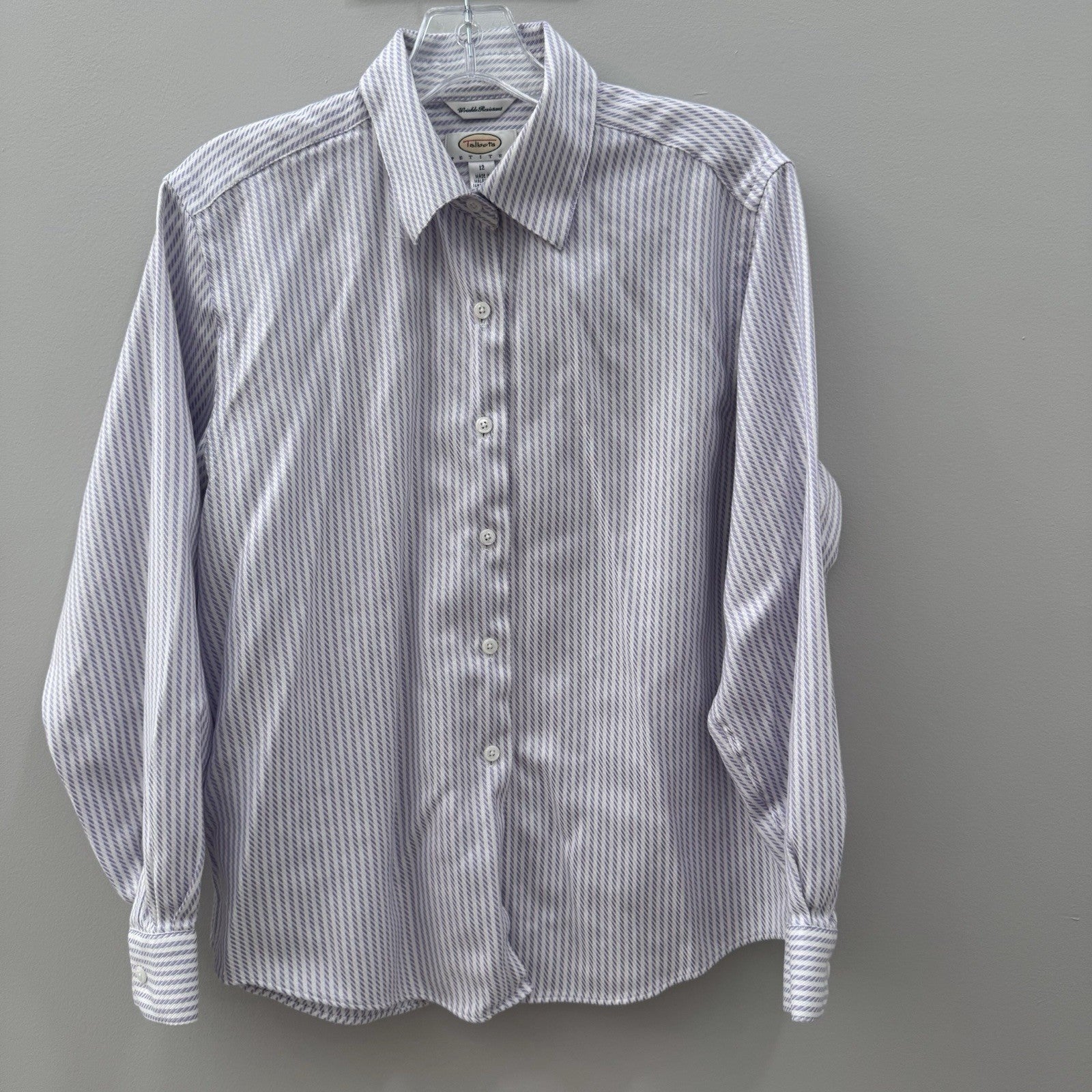 Talbots Petites Wrinkle Resistant Purple Stripe Button Down Shirt 12P Cotton