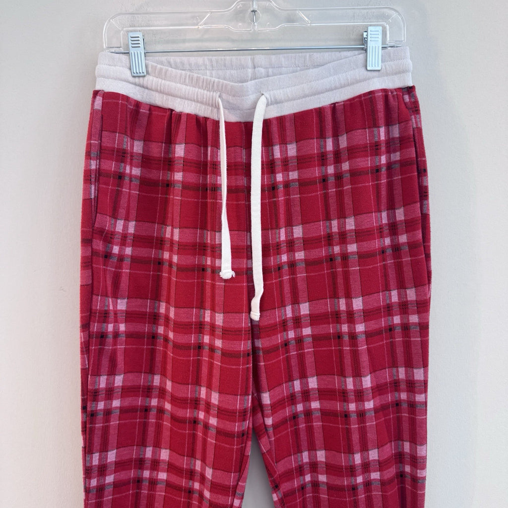 Pink Lily Women’s Pink Plaid Jogger Lounge Pajama Pants Size L Drawstring Cozy