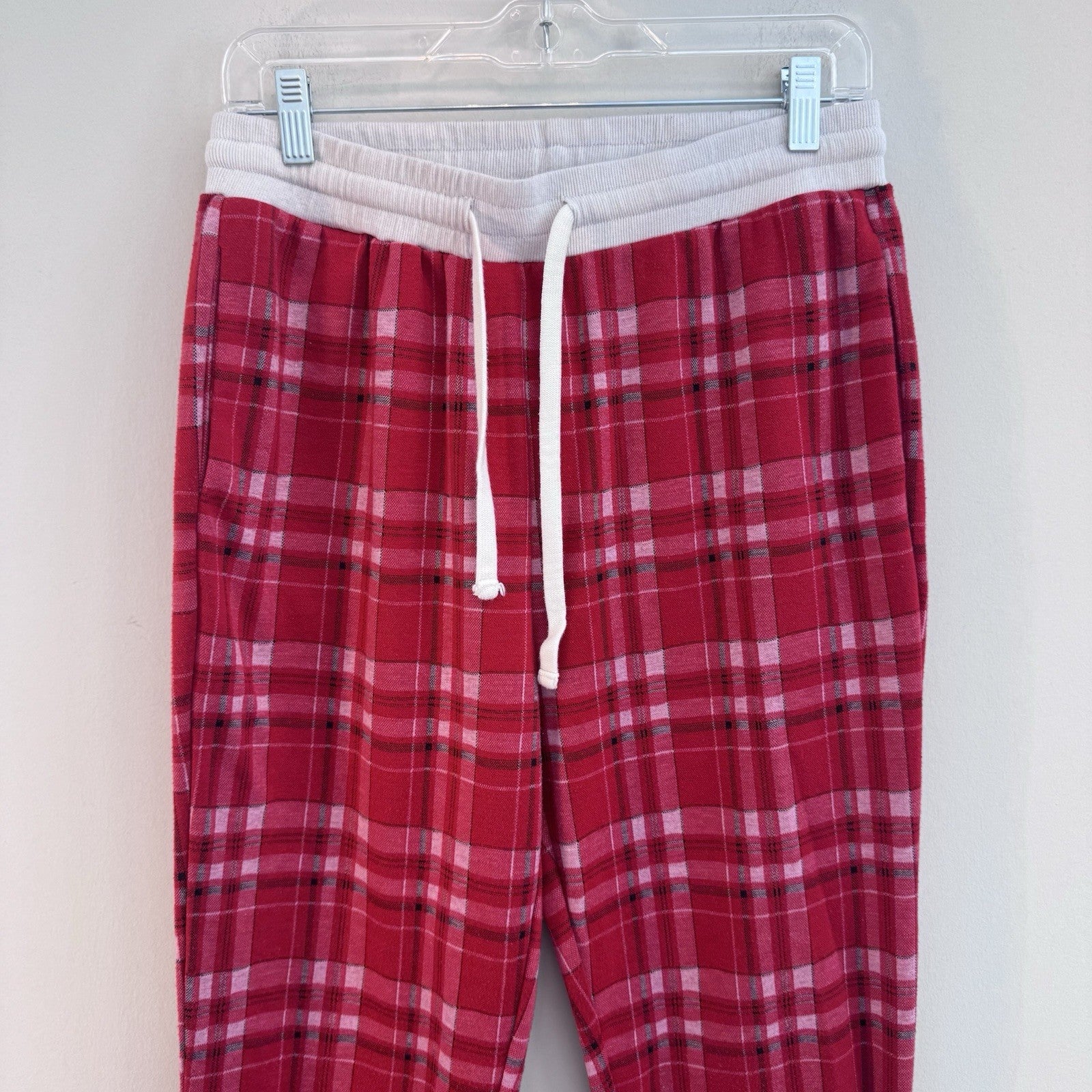 Pink Lily Women’s Pink Plaid Jogger Lounge Pajama Pants Size L Drawstring Cozy