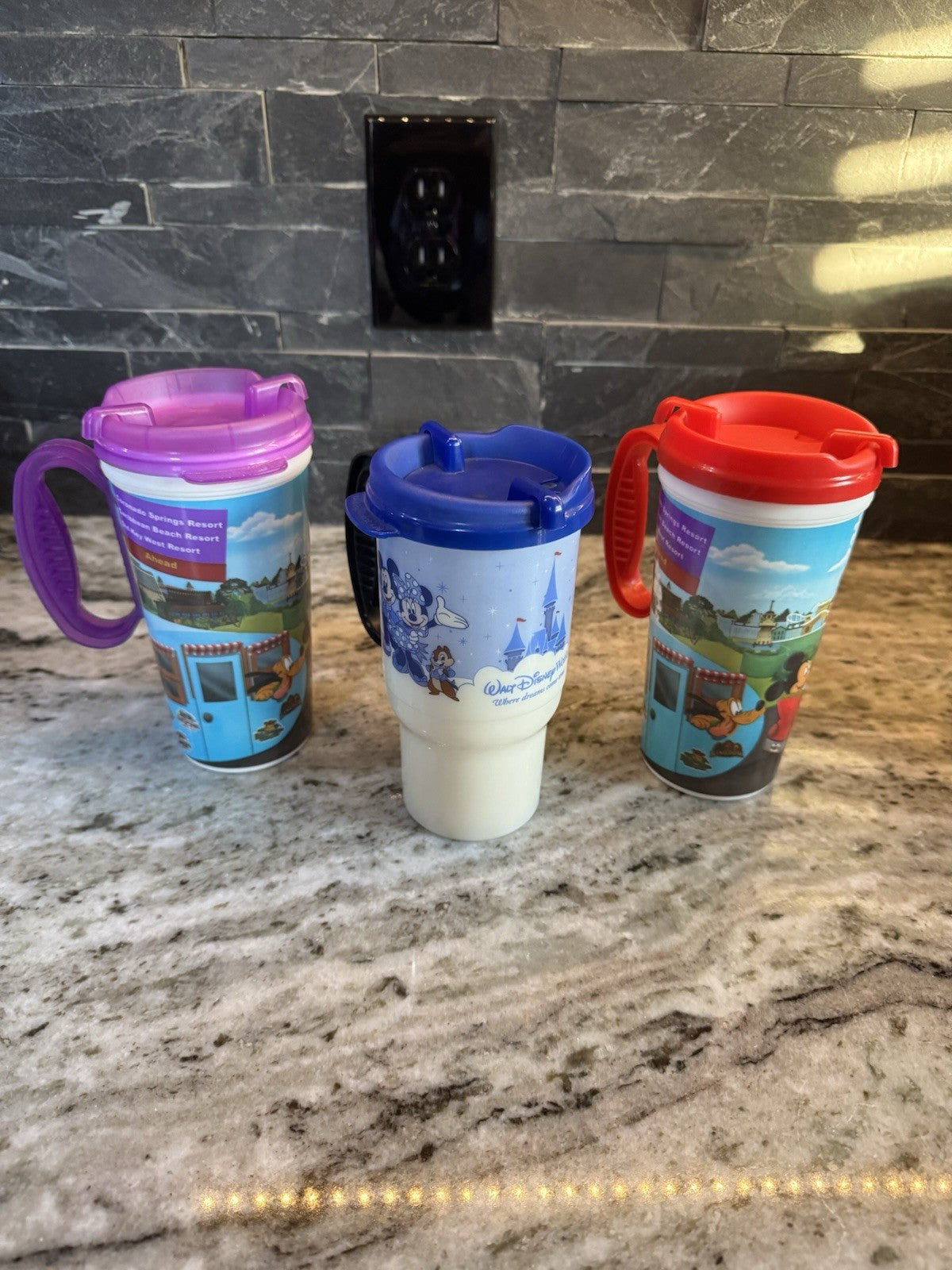 WDW Resort Parks Rapid Refillable Mug Cup Lid Travel Disney World Lot Of 3