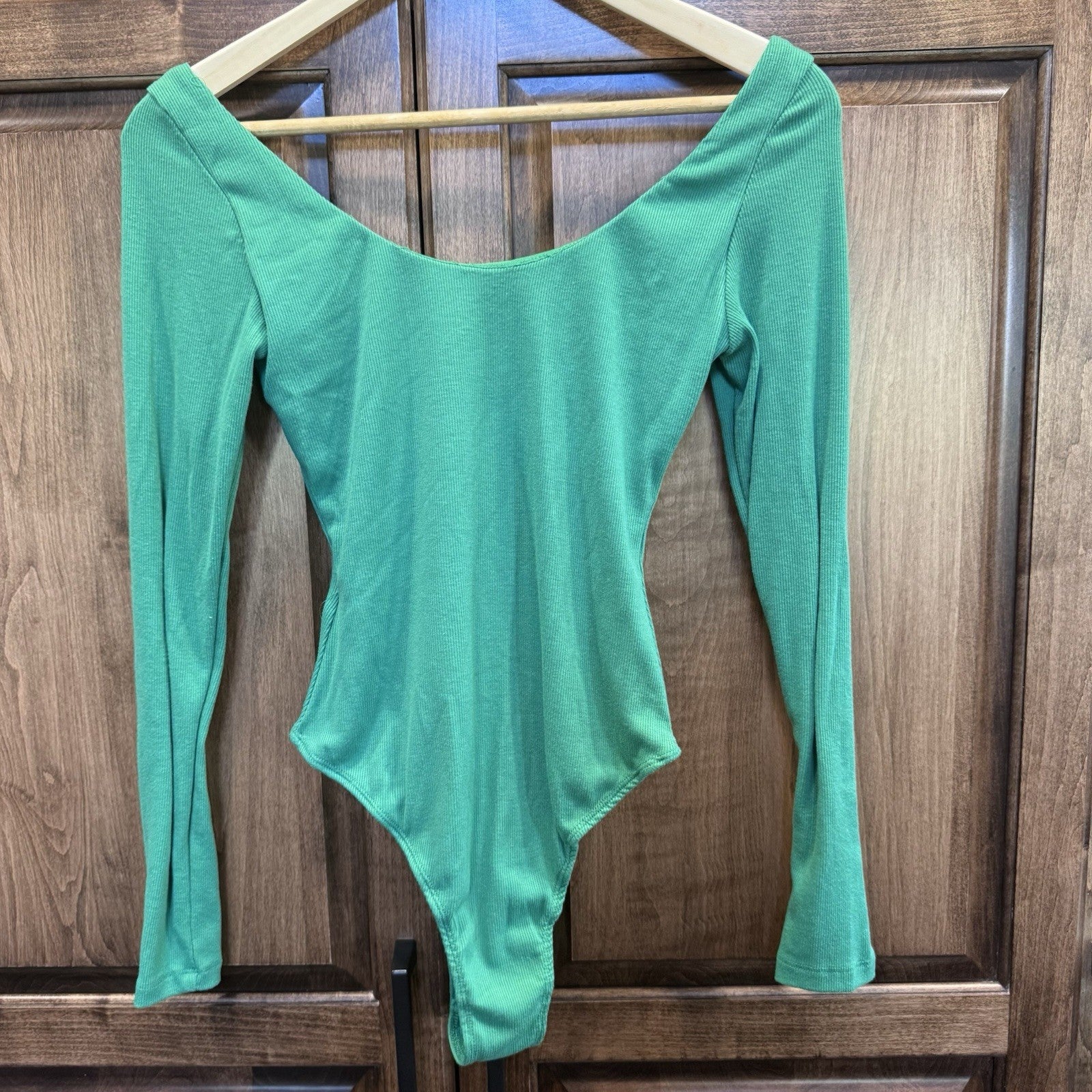 Princess Polly Green Ribbed Long Sleeve Bodysuit Size US 4 | AU 8 | EU 36