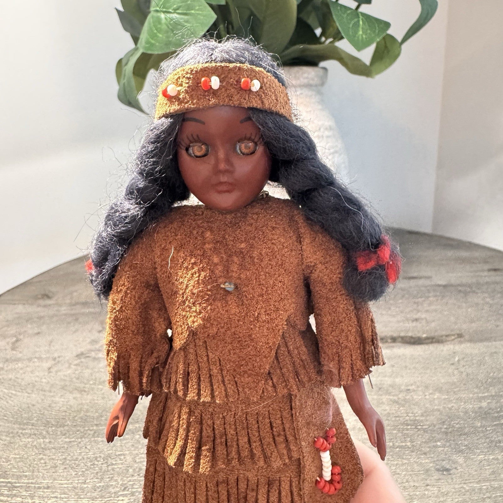 Vintage Native American & Eskimo Style Doll Trio 8" Fringed Buckskin Faux Fur