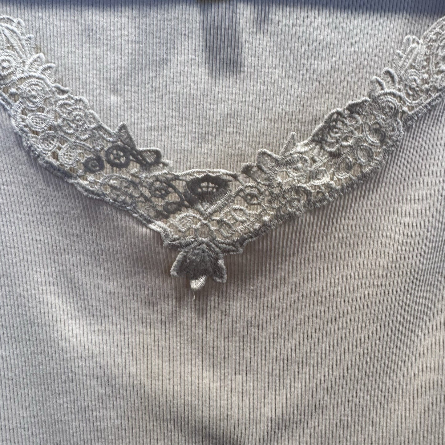 Lauren Ralph Lauren Beige Ribbed Tank Top 2X Lace Trim V-Neck Sleeveless Cotton