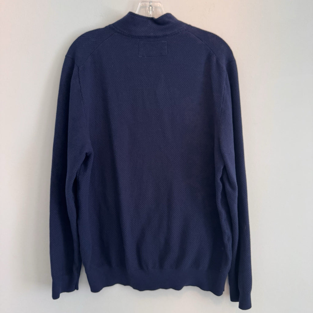 Jos A Bank Reserve Mens L Navy Blue Full Zip Sweater Jacket Cotton Silk Blend