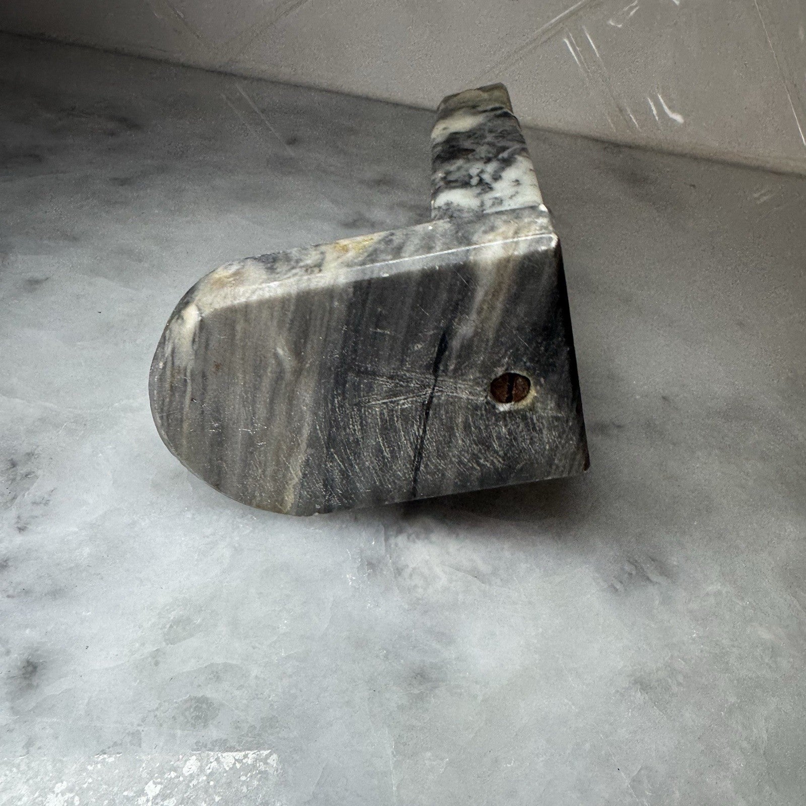 Vintage Marble Stone Obelisk Bookend Gray White Natural Stone Decor 7.5”