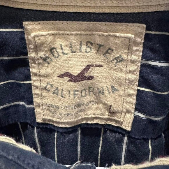 Y2K Hollister Navy Pinstripe Button Down Shirt Sz Small 2000s Vibe