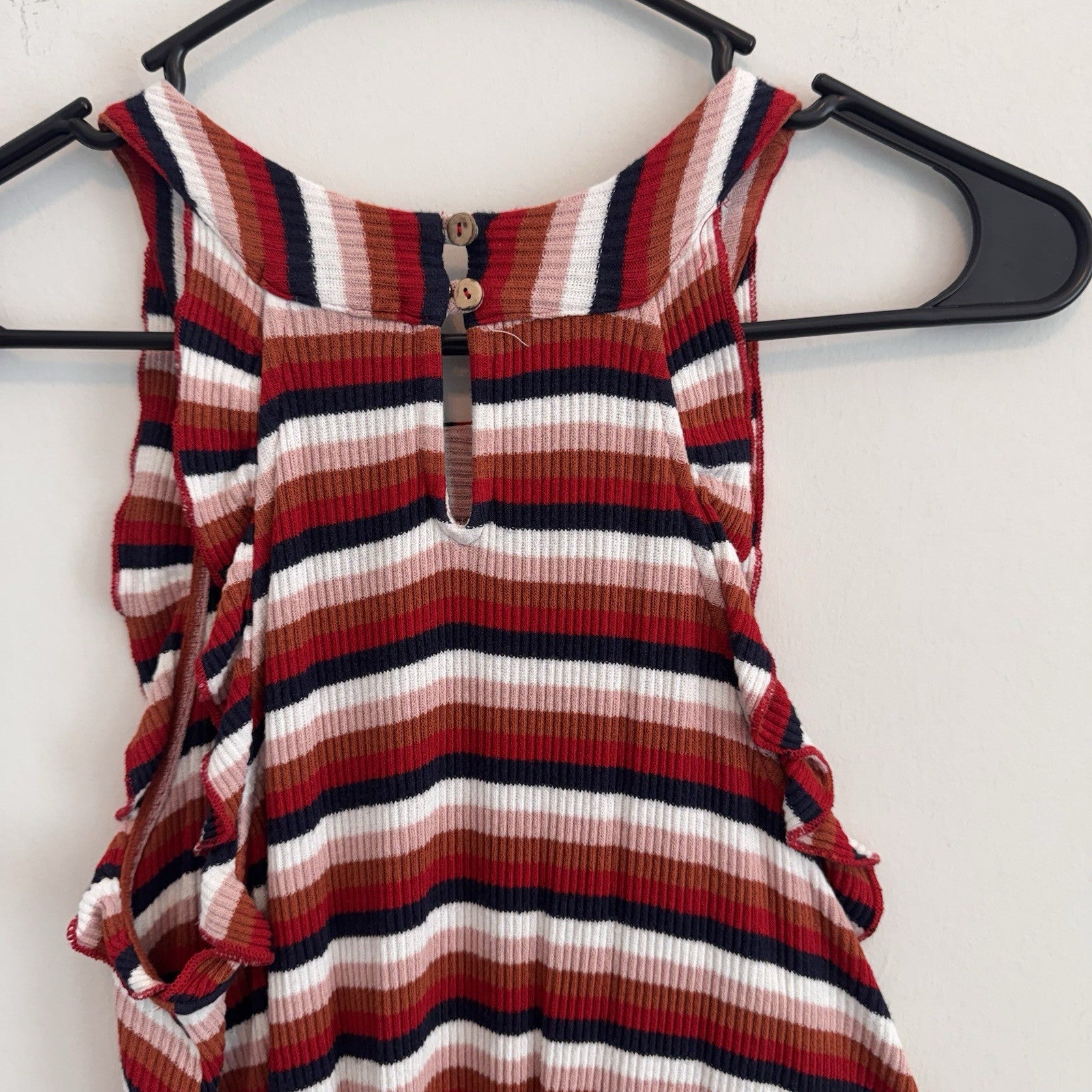 Altar'd State Women’s Small Striped Ribbed Tank Top Ruffle Sleeve Boutique