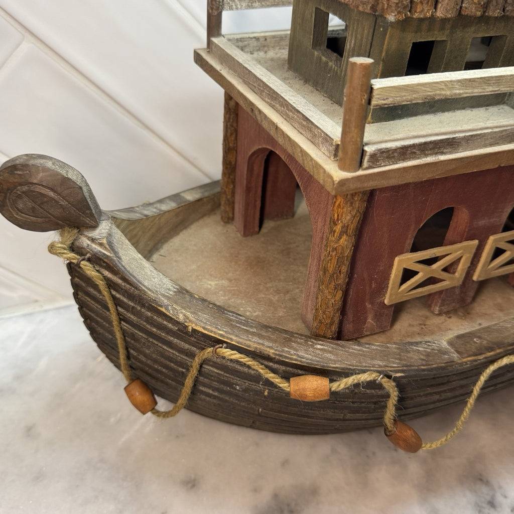 Large Wooden Noah’s Ark Boat Decor Rustic Nautical Farmhouse Shelf Display