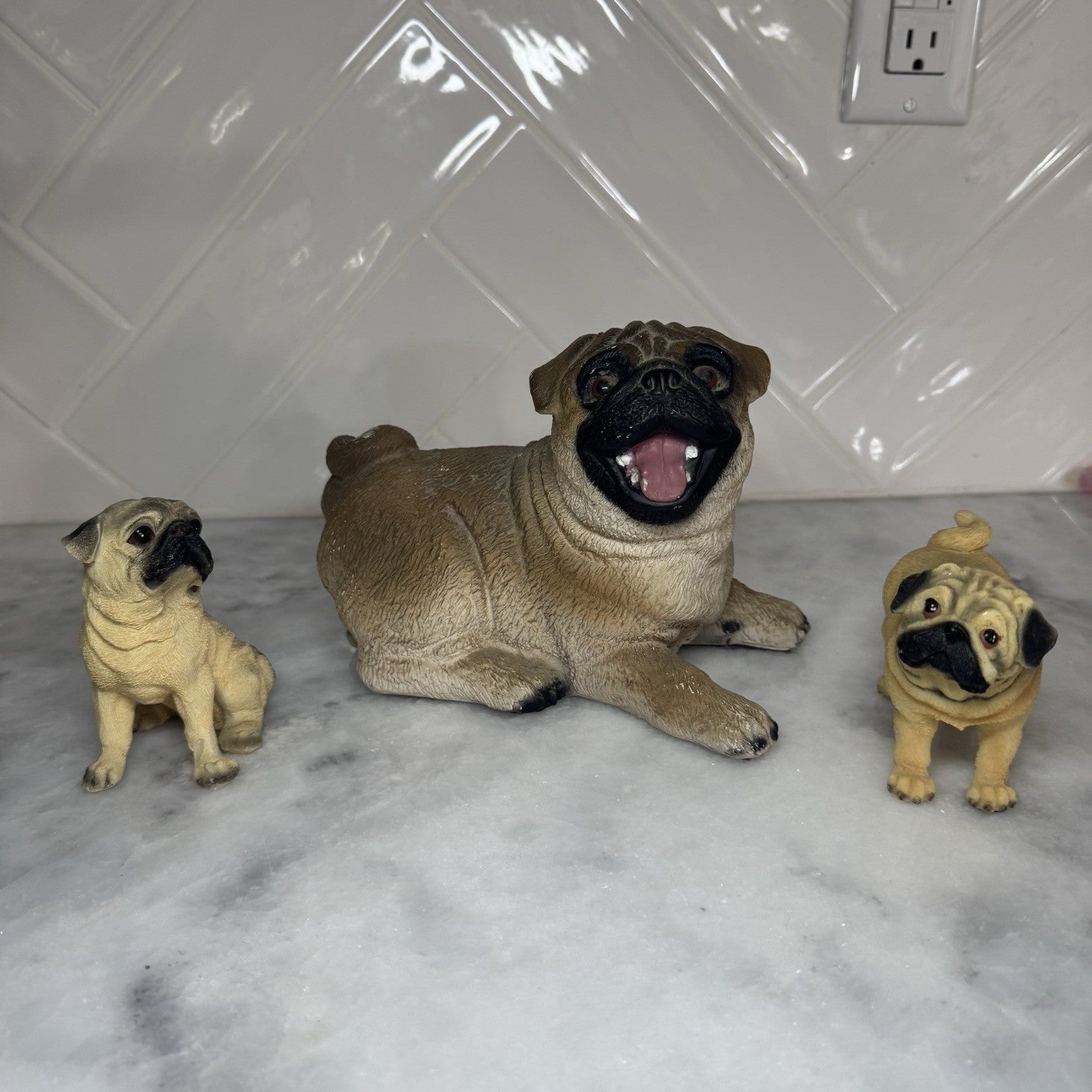 Vintage Pug Dog Figurine Set Resin Statue Decor Collectible Lot of 3
