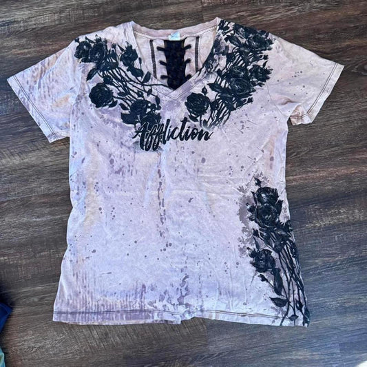 Affliction Provo V-Neck T-Shirt Large vintage other rhinestones and tie