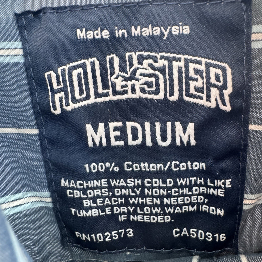 Hollister Men’s Medium Blue Striped Button Up Shirt Cotton Logo Casual