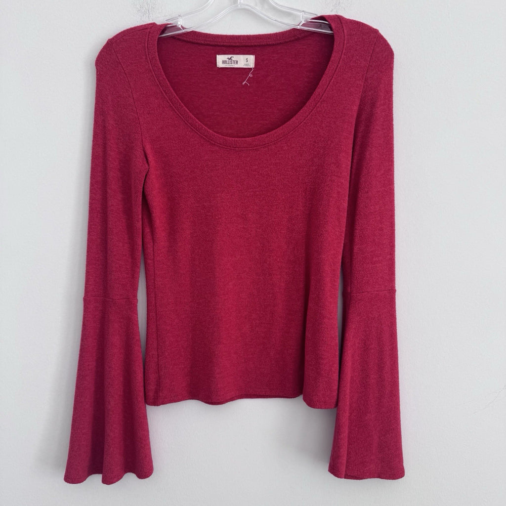 Hollister Bell Sleeve Sweater Top Women S Red Scoop Neck Soft Y2K
