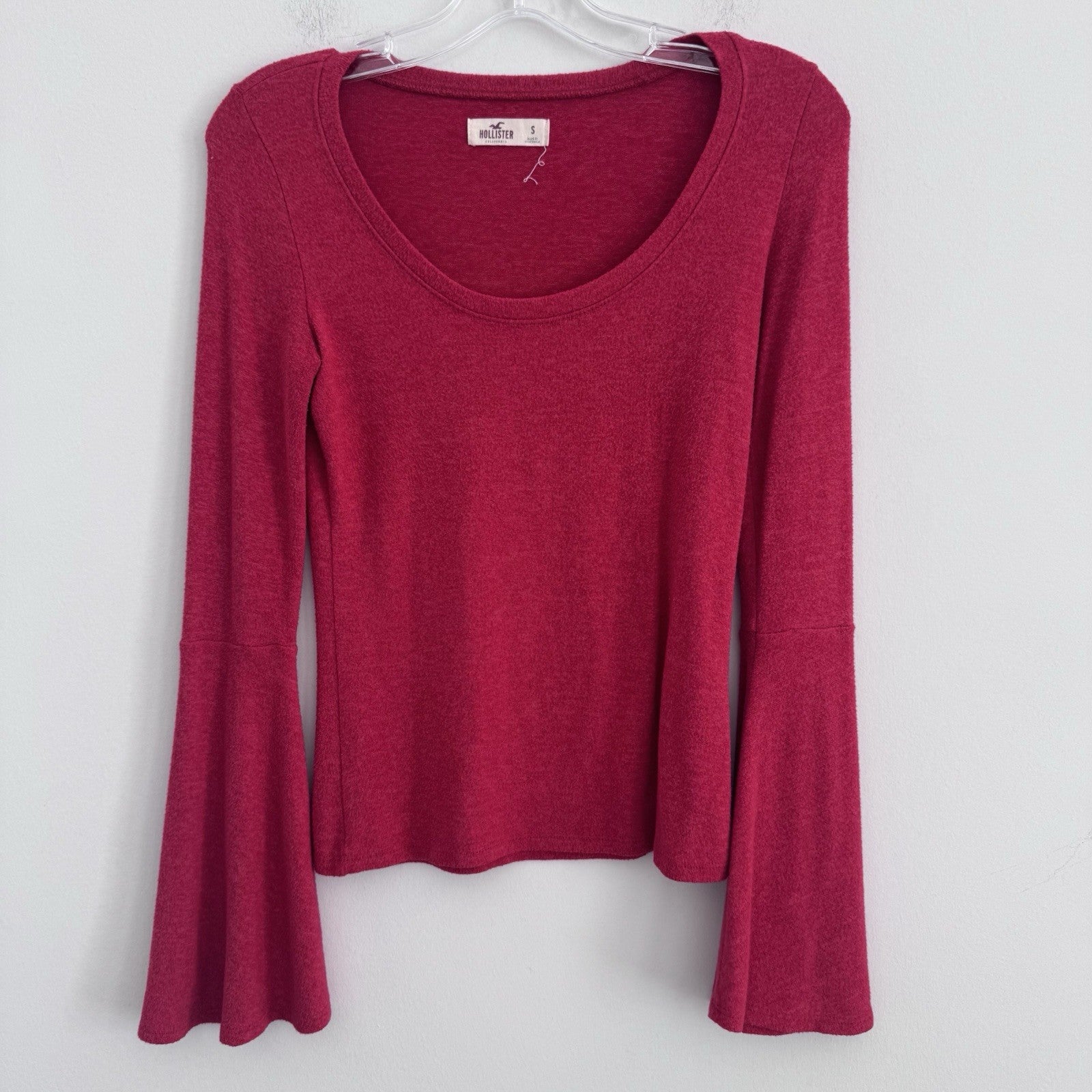 Hollister Bell Sleeve Sweater Top Women S Red Scoop Neck Soft Y2K