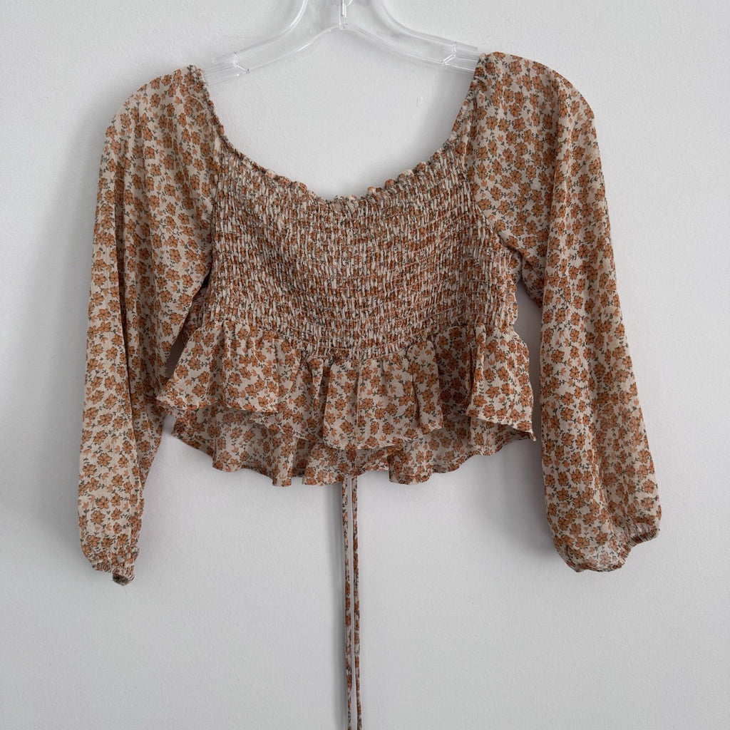 Endless Blu Lauria Top M Smocked Floral Crop Y2K Boho NWT