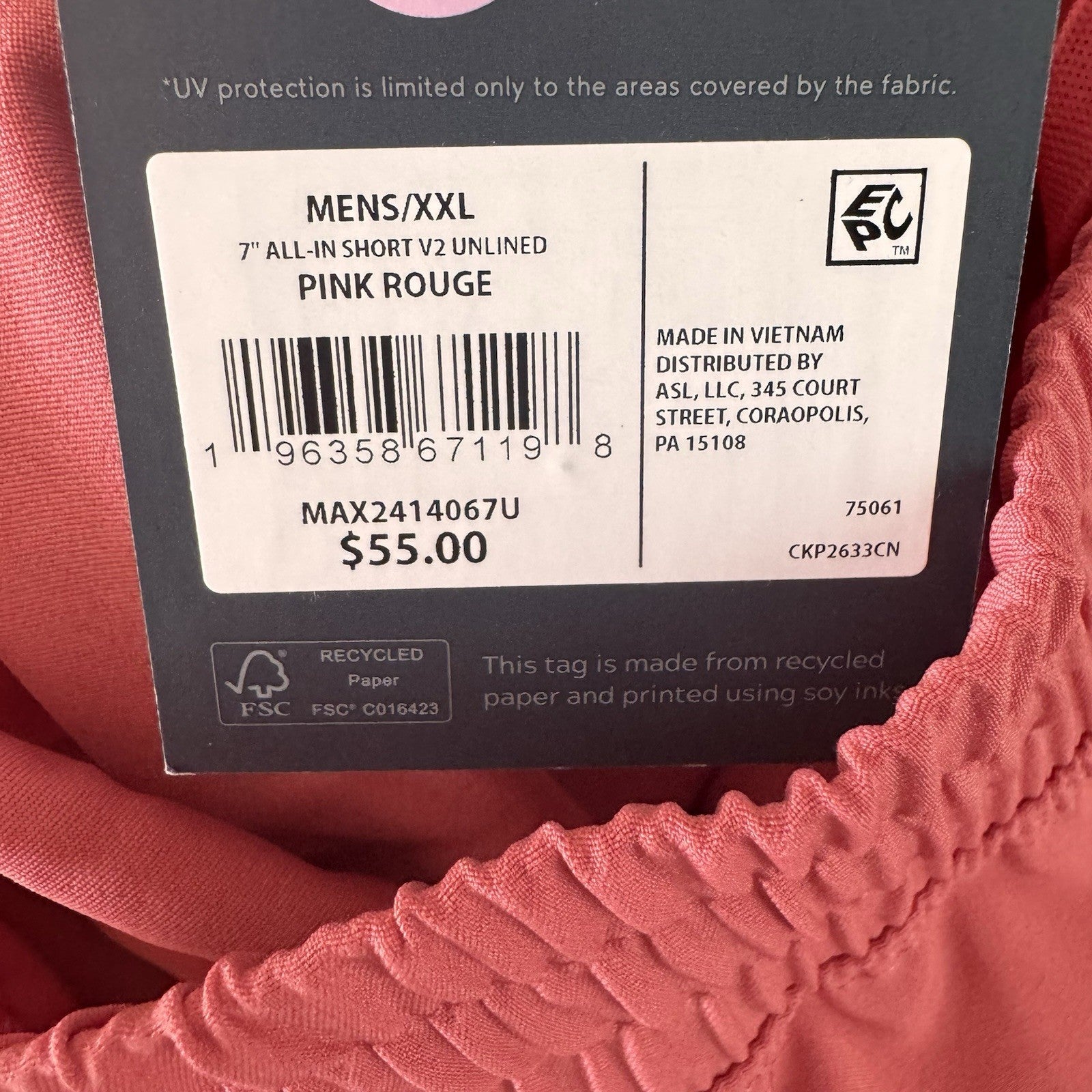 VRST Men's 7" All-In Short V2 XXL Pink Rouge Unlined Athletic Performance NWT