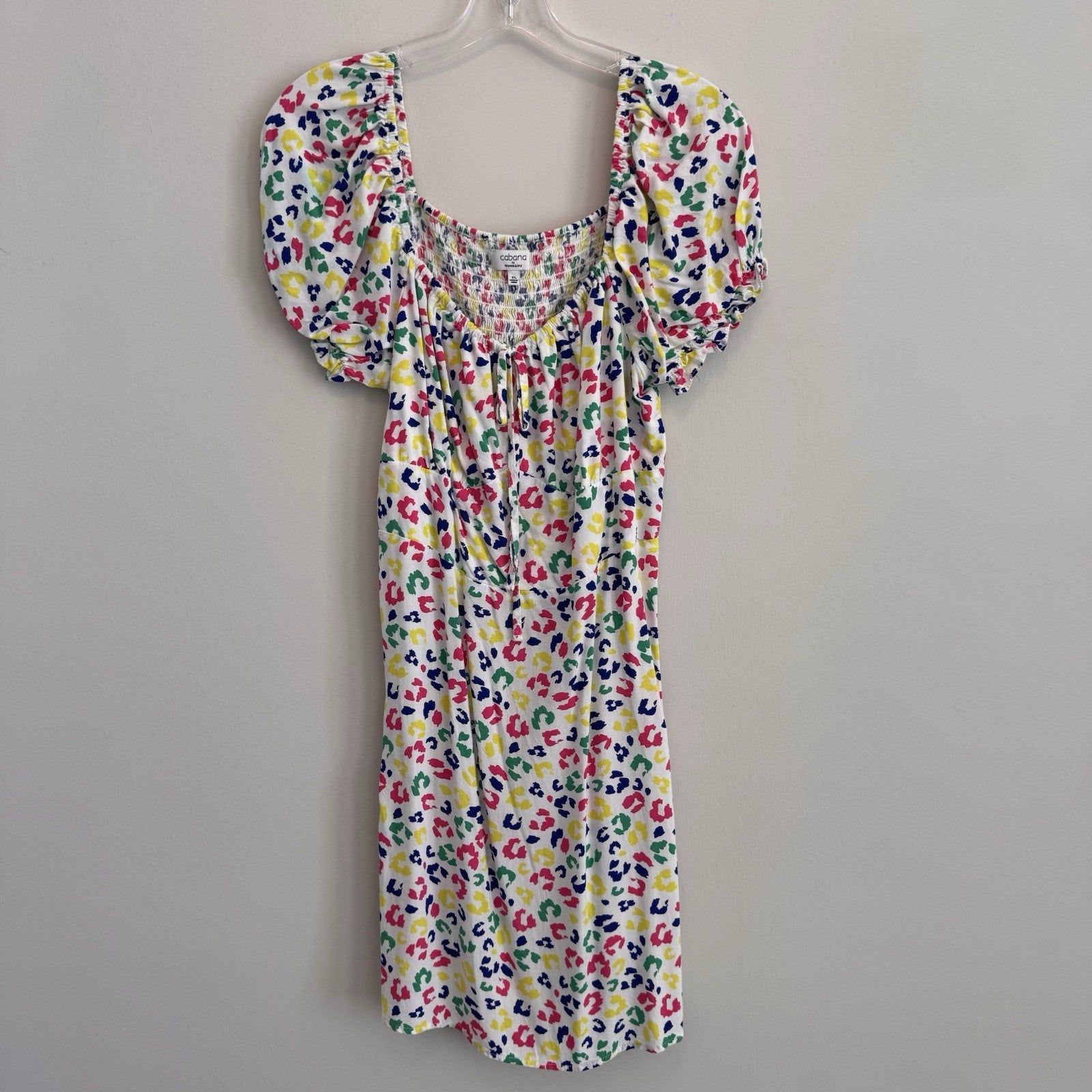 Cabana by Crown & Ivy XL Smocked Dress Leopard Puff Sleeve Boho  Women’s