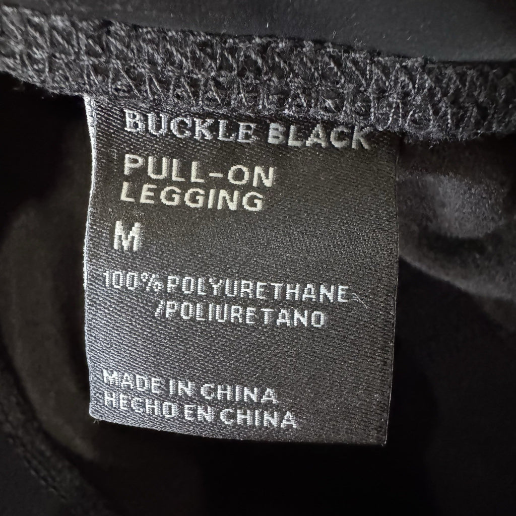 Buckle Black Faux Leather Leggings Women M High Rise Pull On Skinny