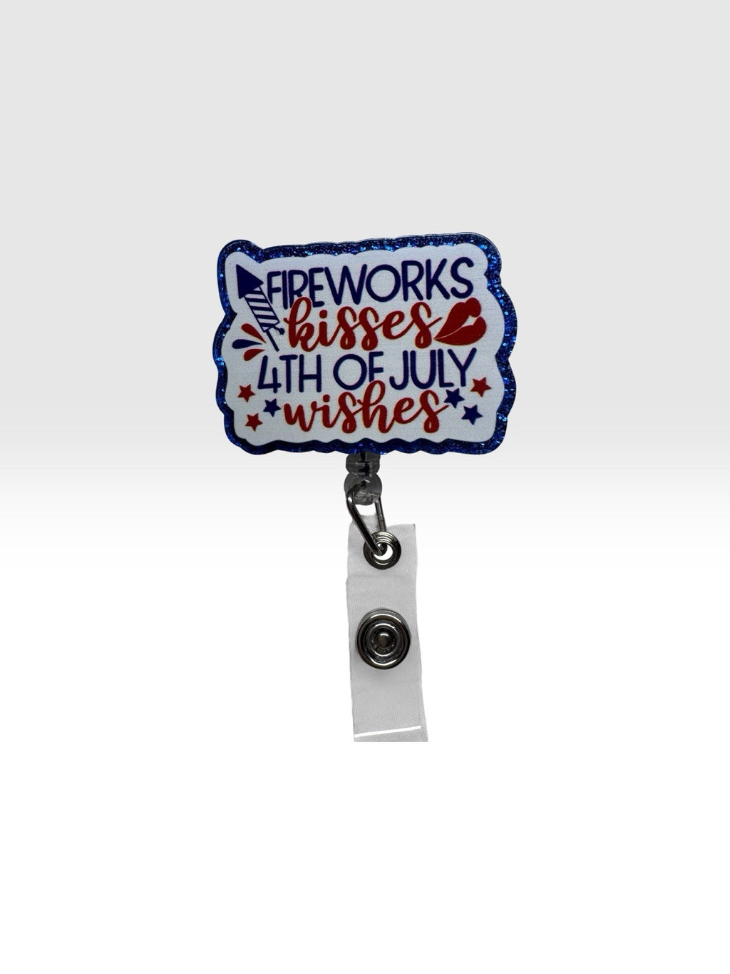 Fireworks Kisses 4th of July Wishes Badge Reel Retractable ID Holder