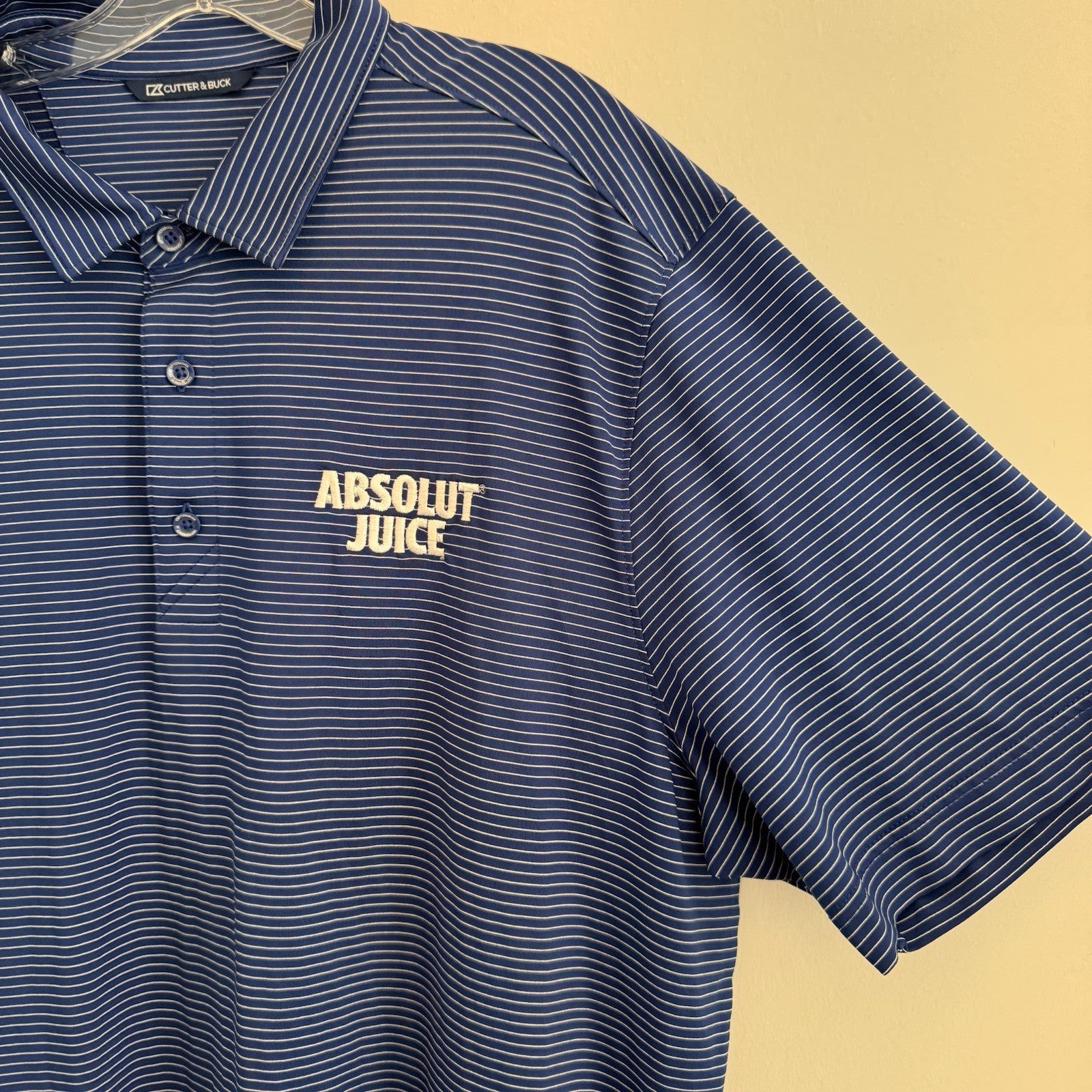 Cutter & Buck Absolut Juice Polo Shirt Mens XL Blue Stripe Golf Performance 