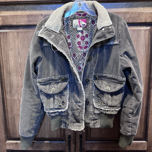 L.e.i. Sherpa Lined Corduroy Jacket Women’s M Brown Distressed Y2K Boho Grunge