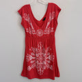 Venus Women's Large Coral Medallion Graphic V-Neck Empire Waist Mini Dress Boho