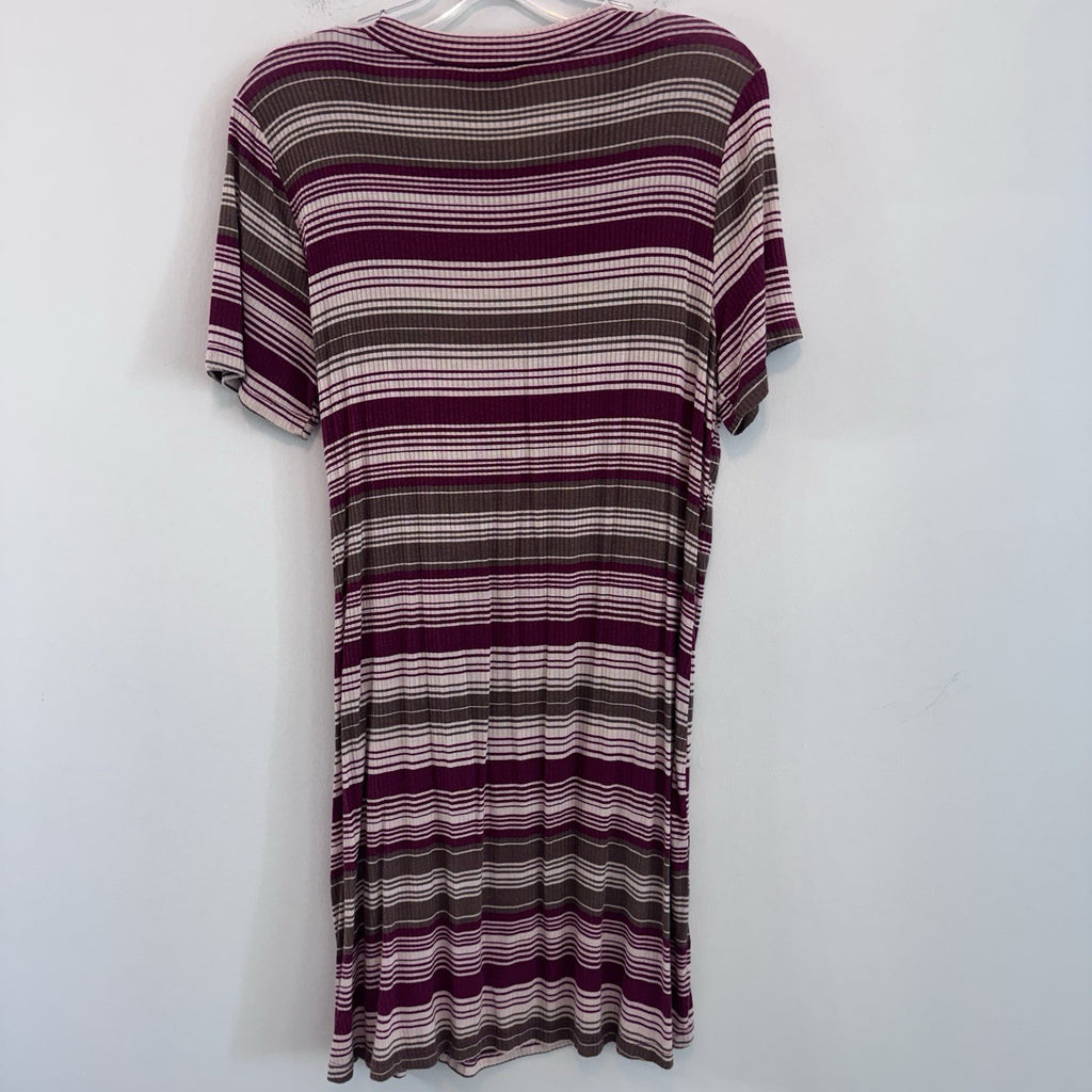 Entro Striped Tie Front Dress Women’s Large Ribbed Burgundy Boho Boutique Dress
