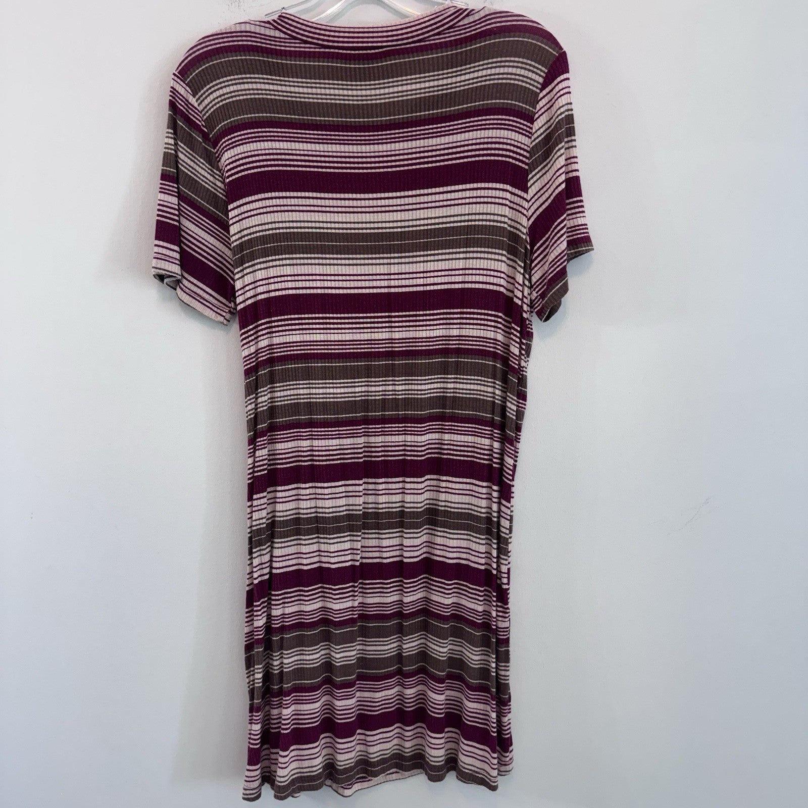 Entro Striped Tie Front Dress Women’s Large Ribbed Burgundy Boho Boutique Dress
