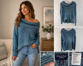American Eagle XS Blue Marled Cowl Neck Sweater Metallic Cozy Boho