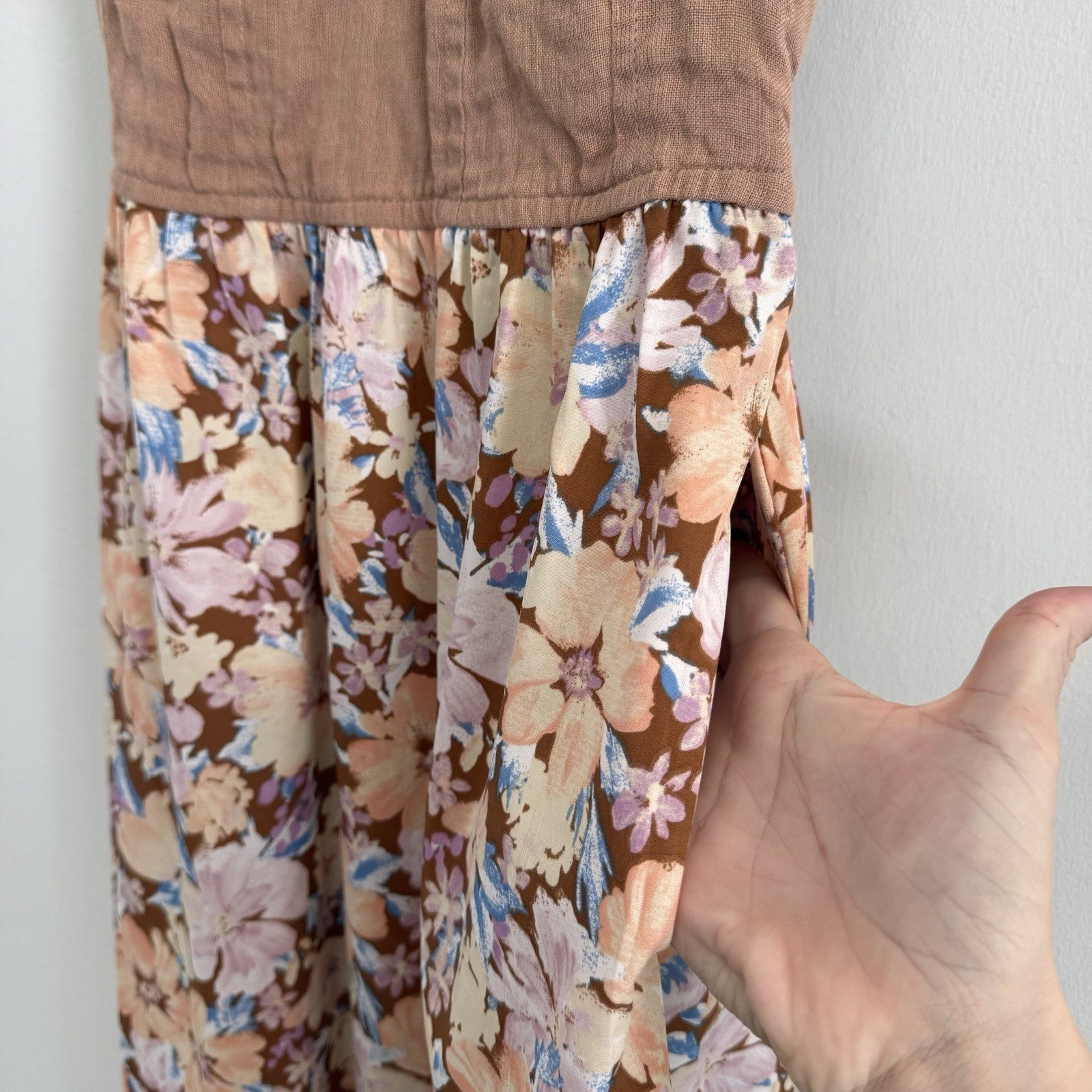 Band of the Free Floral Linen Maxi Dress Small Mauve Pink Smocked Corset Womens