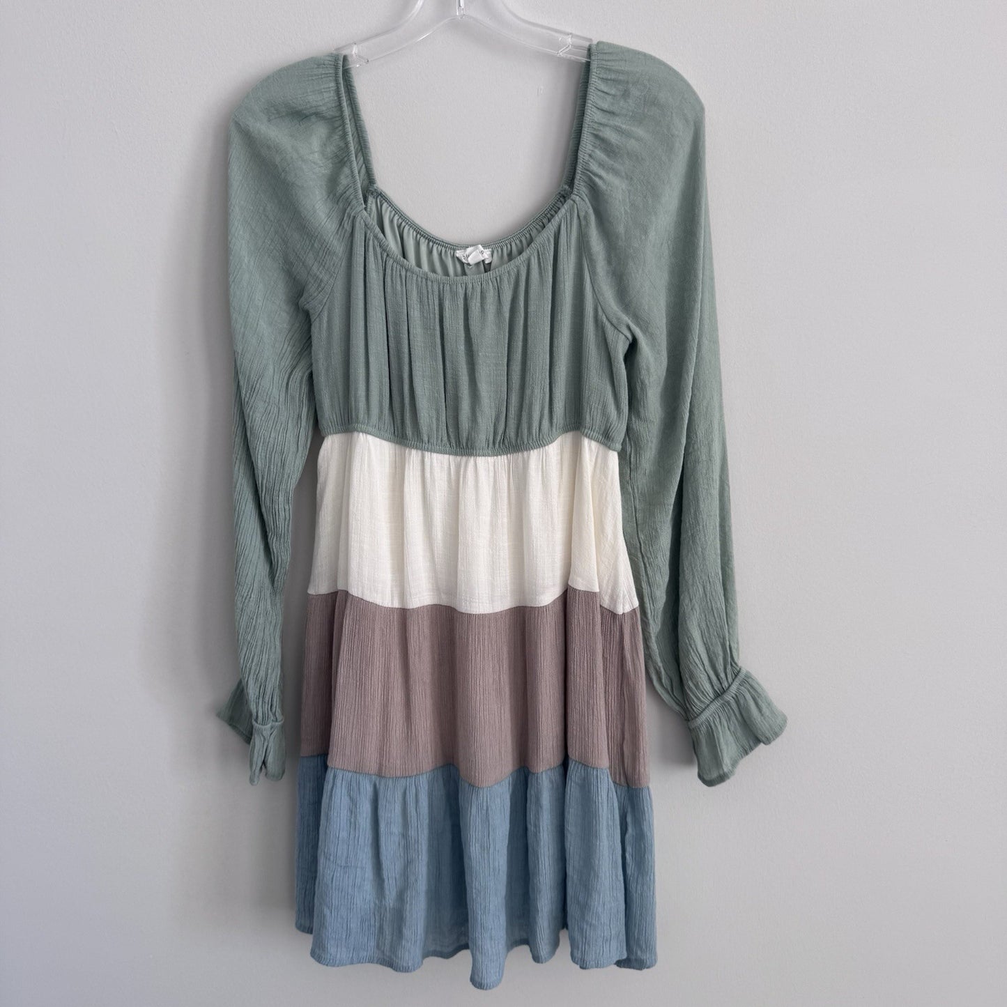 Blu Pepper Colorblock Tiered Mini Dress Large Long Sleeve Boho