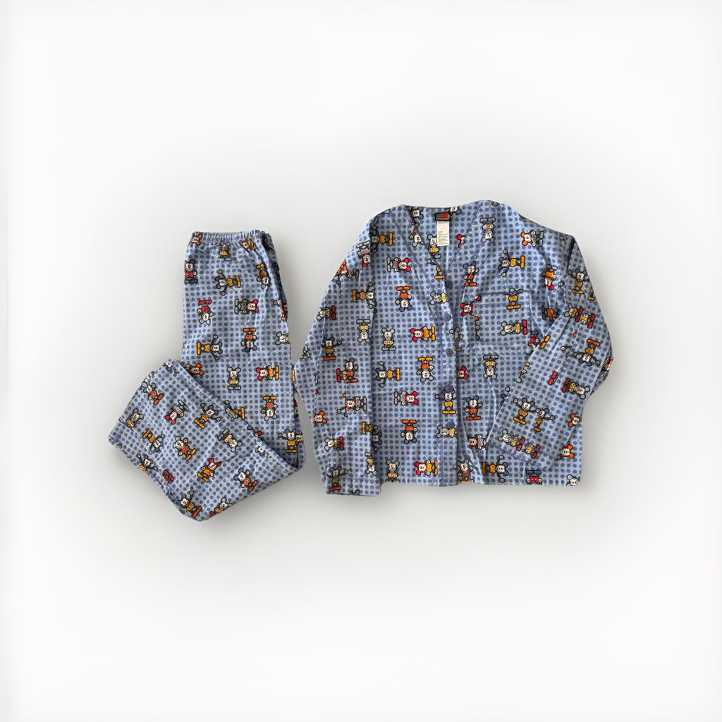 Vintage Mickey Mouse Pajama Set L Disney Flannel Sleepwear Y2K Lounge Set