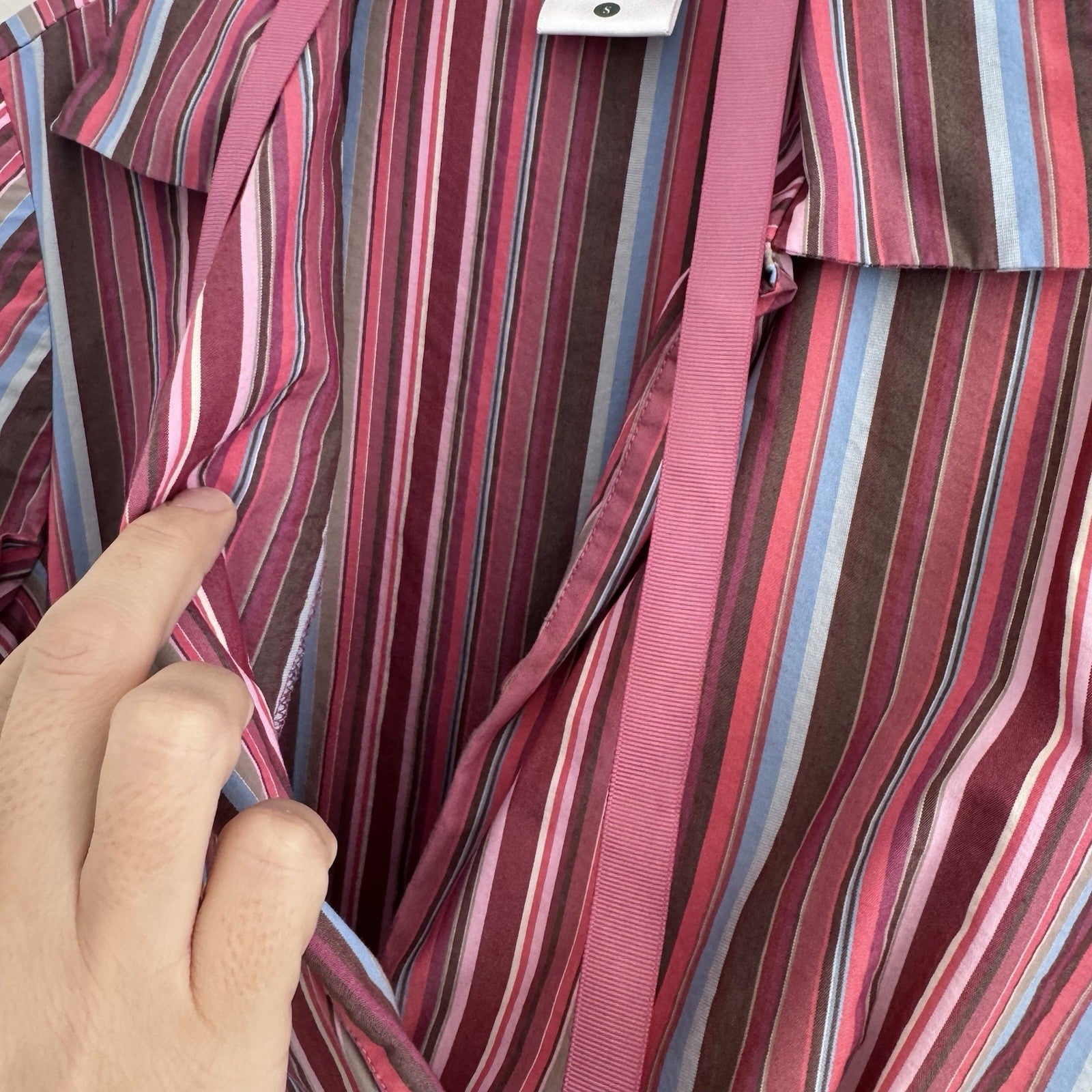 Motherhood Maternity Women’s Y2K Striped Tie Front Blouse Pink S
